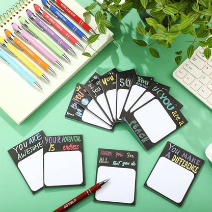 Geyee 24 Pcs Back to School Teacher Gifts Modern Sticky Notes with Funny Pens 3 x 4 Inch Employee Appreciation Gifts for Coworkers Teacher Office Staff Work Team Appreciation Gift - style: Modern