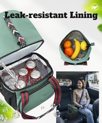 SUNNY BIRD Dual Compartment Lunch Bag Insulated Lunch Box for Women and Men (Green with boho strap) - color: Green with boho strap