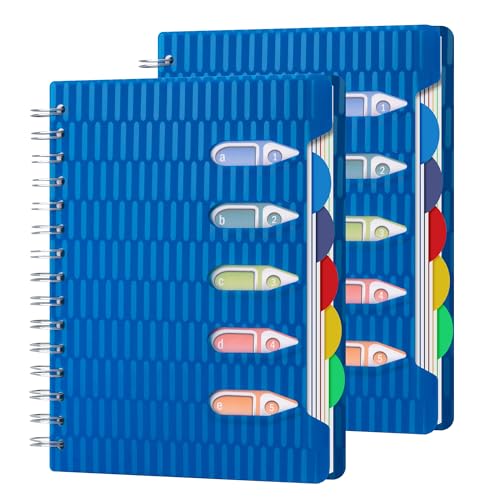 CAGIE 2 Pack 5 Subject Spiral Notebook with Dividers 5x7 | Small Notebook, College Ruled, 100 gsm, Notebooks with Tabs, for Work, School,Office, Note Taking, Blue - color: Blue, size: A5-2 Pack