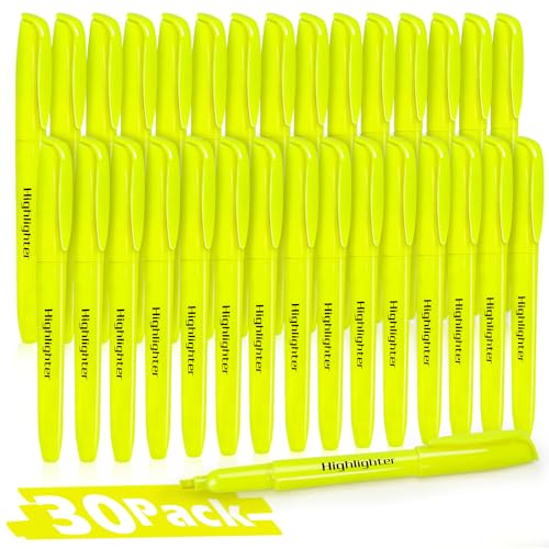 Duchong 30 Yellow Highlighters, Chisel Tip Dry-Quickly Highlighter Markers, Highlighter Bright Colors for Adult Kids, Office Classroom Must Have, School Supplies for Teachers - color: Yellow