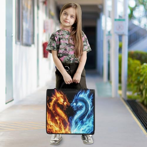 Dragon Zipper Binder with Shoulder Strap, 500 Sheets Capacity, Multiple Pockets 1.5Inch 3 Ring Zipper Binder - color: Dragon