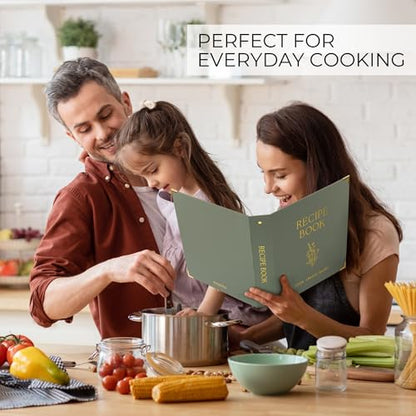 Aesthetic 8.5" x 11" Recipe Binder with Waterproof Cover - The Perfect Recipe Book with Plastic Sleeves to Write in Your Own Recipes - Quality Blank Cookbook Binder, Cards incl. - color: Sage Green, size: Large - 8.5x11"