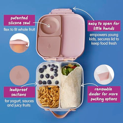 b.box Mini Lunch Box Kids | 4.25 Cup Leak Proof Bento Box for Kids Ages 3+ | 3 Compartment Snack Containers, School Lunch Container, Dishwasher Safe, BPA-Free, PFAS-Free - Blush Crush - color: Blush Crush, size: 1-pack
