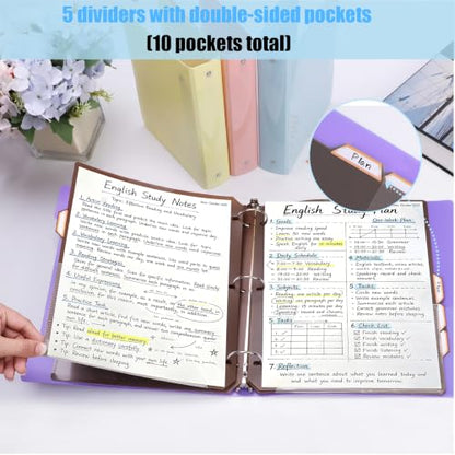 4 Pack 2 Inch 3 Ring Binder, with 5 Double Pocket Tab Dividers Fits | Fits 8.5x11" Letter Size, Holds 400 Sheets, Large Capacity Colorful Three Ring Binder for School, Office, Teacher Supplies - size: 2 Inch Round Ring