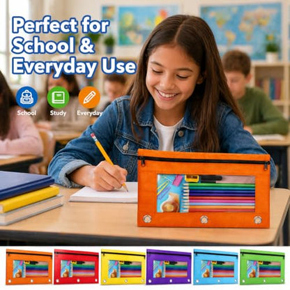 Pencil Pouch Bulk 36 Pack, Pencil Pouch for 3 Ring Binder, Pencil Bags | Binder Pencil Pouch, Zipper Pencil Pouch with Clear Window, 3 Hole Fabric Pencil Pouches Bulk for Classroom, School & Office