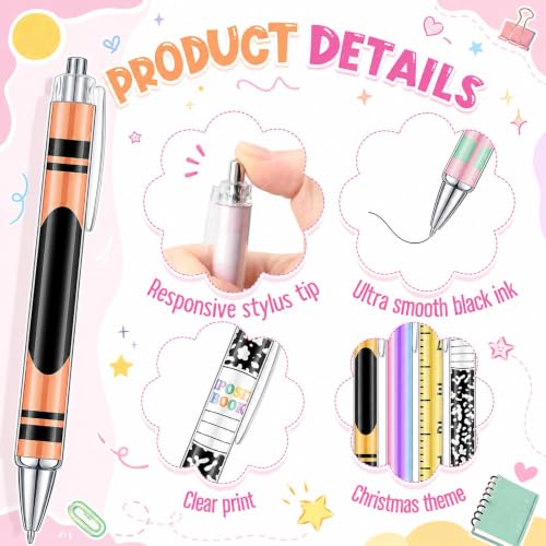 Cholemy 48 Pcs Composition Notebook Pens Bulk Pack, 12 Styles Retractable Ballpoint Pens, Cute School Themed Pen for Teachers Students Classroom Prizes Back to School Gifts Office Supplies - style: Composition Notebook