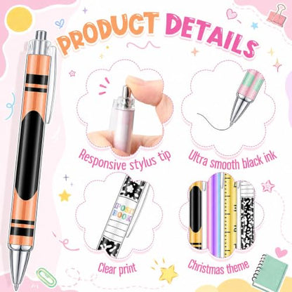 Cholemy 48 Pcs Composition Notebook Pens Bulk Pack, 12 Styles Retractable Ballpoint Pens, Cute School Themed Pen for Teachers Students Classroom Prizes Back to School Gifts Office Supplies - style: Composition Notebook
