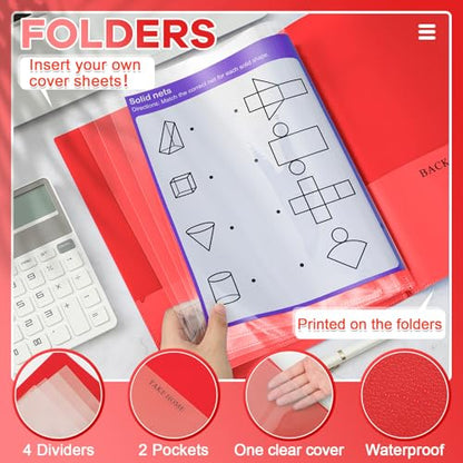 Henoyso 48 Pcs Red School and Home 2 Pocket Folders with 4 Clear Inner Pockets Plastic Heavy Duty Homework Folders Parent Teacher Communication for Student Home Office Classroom,11 x 9 Inch - color: Red