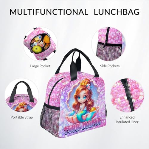 COZYAURA Personalized Mermaid Backpack for Girls with Custom Name - 3-Piece School Bag Set with Insulated Lunch Box & Pencil Case for Kindergarten & Elementary Students - color: Blue