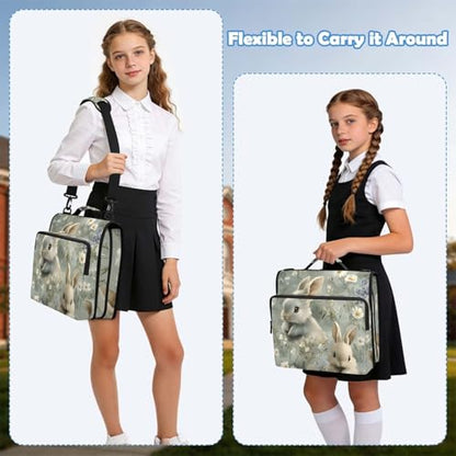 3 Ring Binder Zipper Binders Bunny Daisy Expanding File Folder Multiple Pockets & Storage Organizer