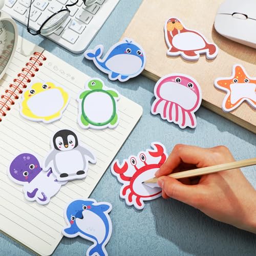 Yinder 24 Pads Cute Sticky Notes Fun Kawaii Ocean Animal Sticky Notes Pads Bulk Cartoon Memo Self Adhesive Gift Back to School Veterinary Office School Tab Party Supplies - style: Ocean Animals