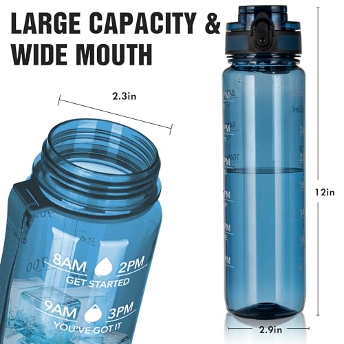 OLDLEY Water Bottle, 32oz Motivational Sports Water Bottle with Time Marker - Times to Drink - Tritan, BPA Free, Wide Mouth Leakproof,Midnight Blue - color: Midnight Blue