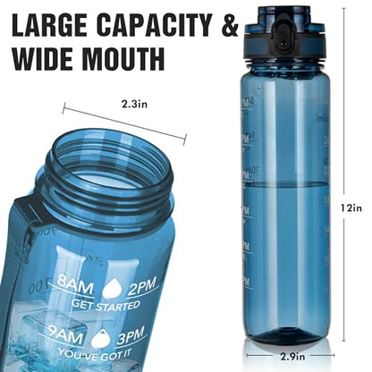 OLDLEY Water Bottle, 32oz Motivational Sports Water Bottle with Time Marker - Times to Drink - Tritan, BPA Free, Wide Mouth Leakproof,Midnight Blue - color: Midnight Blue