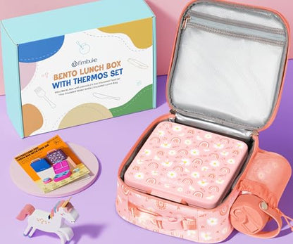 Fimibuke Bento Box for Kids Adult - Leakproof 3-4 Compartments Lunch Bento Box Set with Insulated Food Jar, Water Bottle, Lunch Bag, Sauce Cup & Cutlery for Toddler Teen Shcool Girl Boy Age 3+ - color: A6.Rainbow & Daisy