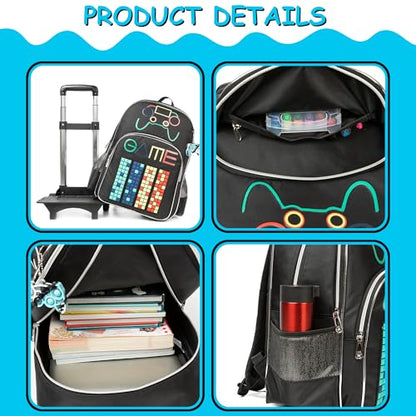 Boys Rolling Backpack for Kids 8-12 Rolling Backpack for School Boys Backpacks with Wheels for Kids Schoolbag Bookbag with Lunch Bag