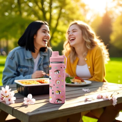 Cute Sushi Water Bottle 18oz - Food Nutriton Facts Stainless Steel Insulated Tumbler for Girls & Boys -Sushi Gifts, Gift for Teens Women, Pink Sports Travel Mug - color: Sushi