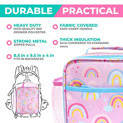 kinsho Kids Bento Lunch Box Set with Thermo, Bag & Ice Pack Purple Rainbow | 4 Compartment Container, Stainless Steel Food Jar for Hot Soup, Snacks, Daycare or School Lunches for Toddlers & Small Girls - color: Rainbow Set