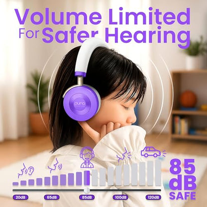 Puro Sound Labs JuniorJam Plus Volume-Limiting Wireless Bluetooth Headphones for Kids, Secure Audio with Adjustable On-Ear Design, 22-Hour Battery Life, Ideal for Tablets, Smartphones & PCs - Purple - color: Purple