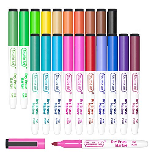 Shuttle Art Magnetic Whiteboard Markers, 20 Pieces Fine Tip and Eraser, Dry Erase Whiteboard Markers, for Writing on Whiteboards, Weekly Planner, Glass for School Office Home - color: 20 colours