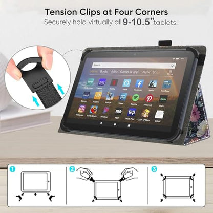 Universal 10 10.1 Inch Android Tablet Case,Slim Folding Stand Cover for All 9"-10.5" Touchscreen Tablet Case with Stylus Pen Holder,Flower Deer - color: Flower Deer