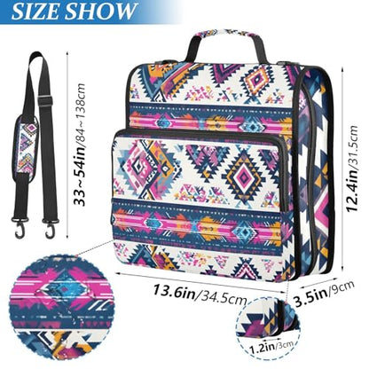 3 Ring Zipper Binder with Shoulder Strap Purple Ethic Aztec Geometric 1.5 inch Binders Keeper Large Capacity Multi Pockets for School Office Supplies - color: Multi143, size: Fit 500 Sheets