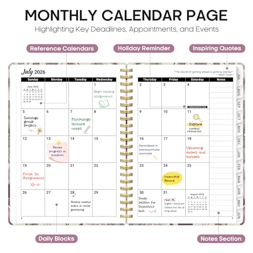 Planner 2026-2027, Academic Year Weekly and Monthly Calender Planner, from Jul 2026 - Jun 2027, Spiral Bound School Planning Book, Perfect for Teacher, Student, Women & Men, A5 (6.3" x 8.5"), Soft Peony - color: N-Soft Peony, size: (6.3"x8.5")a5