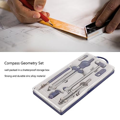 7-Piece Geometry Set with Metal Compass - Math Tools Kit for Students, Engineers, Architects with Shatterproof Case