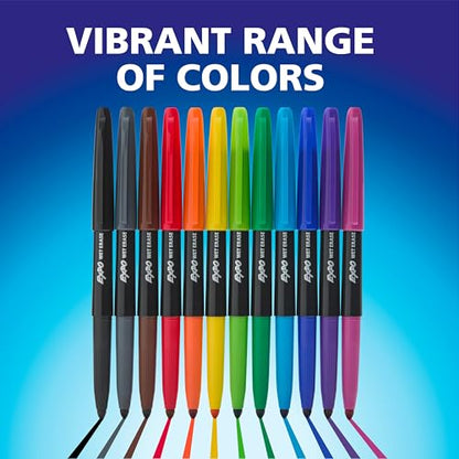 EXPO Wet Erase Markers, Semi-Permanent, Black, Fine Tip, 12 Count - For Writing on Glass, Whiteboards, Mirrors, Calendar, Labeling, Organizing