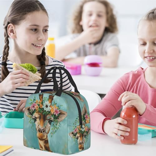 Giraffe Wreath Lunch Box - Insulated Lunch Bags for Kids Boys Girls Reusable Lunch Tote Bags, Perfect for School/Camping/Hiking/Picnic/Beach/Travel - color: Giraffe Wreath