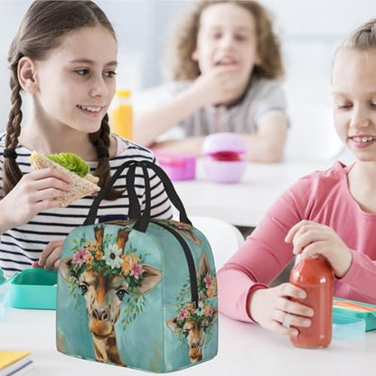 Giraffe Wreath Lunch Box - Insulated Lunch Bags for Kids Boys Girls Reusable Lunch Tote Bags, Perfect for School/Camping/Hiking/Picnic/Beach/Travel - color: Giraffe Wreath