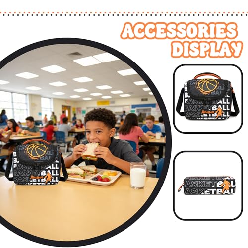 Kids Rolling Backpack for Boys 16.5" School Roller Backpack with Lunch Box, Toddler Backpacks with Wheels Rollig Wheeled Backpacks for Elementary School - color: Black Basketball