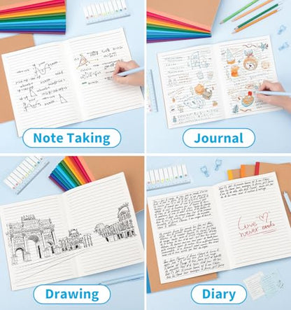 24 Pack Lined Notebook Journals Bulk, 7-1/2" x 9-3/4", Wide Ruled Paper, 30 Sheets/60 Pages, Kraft Cover with Rainbow Spines, 12 Colors Lined Composition Notebook Journal for Work Study Note Taking - style: Lined Paper-24pack