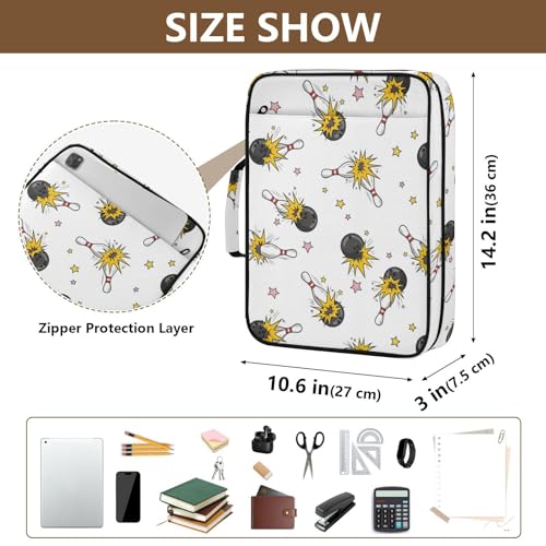 Sports Bowling Zipper Binder Bag with Handle,1.25 Inch 3 Ring O-Ring 500 Sheet Capacity 6 Tab Expanding File Folder Storage Pockets Binder for School Office Organizer Supplies