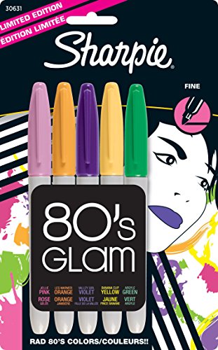 Sharpie Fine Permanent Marker - Assorted 80's Glam Colours (Pack of 5) - color: 80's Glam Colours