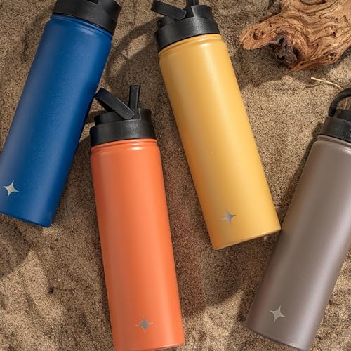 JoyJolt Triple Insulated Water Bottle with Straw Lid AND Flip Lid! 22oz Water Bottle, 12 Hour Hot/Cold Vacuum Insulated Stainless Steel Water Bottle. BPA-Free Leakproof Water Bottles - Thermos Bottle - color: Terracotta, size: 22 Ounces
