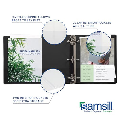 Samsill Durable 0.5 Inch Binder, D Ring Binder, Customizable Clear View Cover, Charcoal Black, Holds 125 Pages - color: Charcoal Black, size: 1 Pack, style: 0.5 Inch