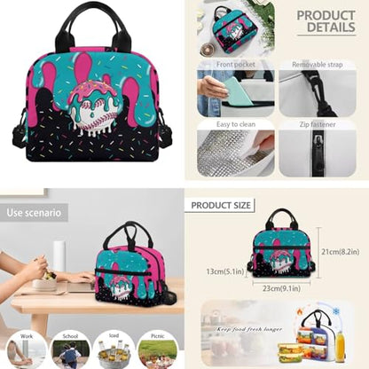 CLOHOMIN Baseball Kids Bookbag for Girls with Lunch Box 3 Piece Ice Cream Backpack Set Book Bags for Primary School Kids 1st Grade Cute Schoolbag with Lunch Tote Bag Water Bottle Bag for Girl 6-8 - color: Ice Cream Baseball