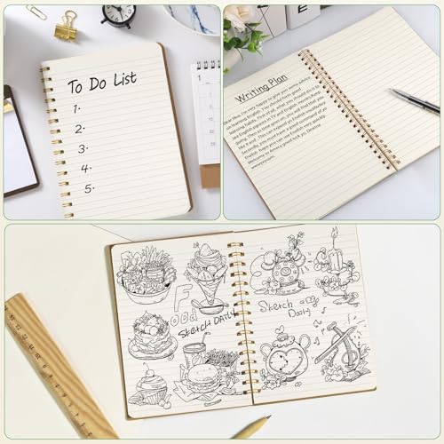JIANTA Ruled Spiral Notebook, 4 Pack A5 Kraft Cover Wirebound Notebooks Bulk Journals, Memo Notepads Planner for Business Office School Travel, 100 Pages/50 Sheets