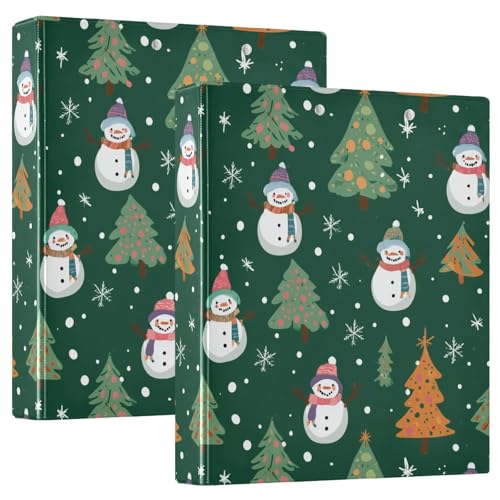 Fustylead Cute Cartoon Xmas Snowmen and Trees 3 Ring Binder, D-Rings 1.5" Hardcover Folder, Fits 200 Sheets of A4 Paper, Durable Clipboard & Clean View with Inside Pockets for School Home Office - size: 12.4x10.63x2.36 Inch-2 Pack