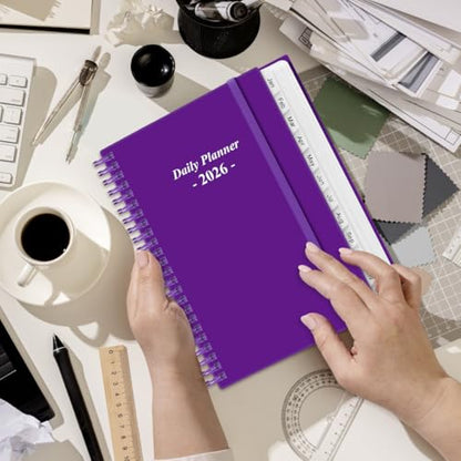 Daily Planner 2026 Full Page Per Day- 2026 Daily & Monthly Planner from January 2026 to December 2026, Day Planner 2026 with 12 Months Tabs, 6.4" x 8,5", Purple - color: Purple, size: 6.4" x 8.5"