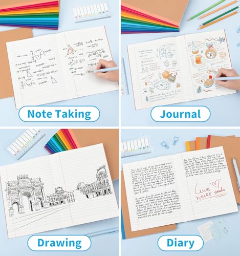 12 Pack Composition Notebook Journals Bulk, 7-1/2" x 9-3/4", Wide Ruled Paper, 30 Sheets/60 Pages, Kraft Cover with Rainbow Spines, 12 Colors School Lined Notebook Journal for Work Study Note Taking - style: Composition Paper-12pack