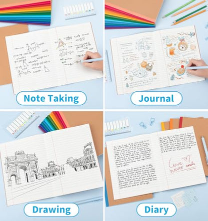 12 Pack Composition Notebook Journals Bulk, 7-1/2" x 9-3/4", Wide Ruled Paper, 30 Sheets/60 Pages, Kraft Cover with Rainbow Spines, 12 Colors School Lined Notebook Journal for Work Study Note Taking - style: Composition Paper-12pack