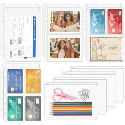 12PCS A5 Binder Pockets, 6-Hole Budget Envelopes for Planner | for 6-Ring Binder, Waterproof PVC Money Organizer & Cash Envelopes, Planner Inserts, Card Sleeves Photo Holders Bill Pouches - size: A5