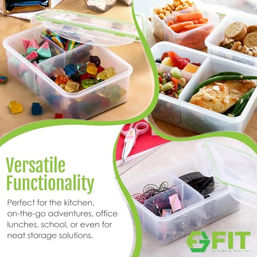 FIT Strong & Healthy Bento Box for Kids and Adults - Lunch Box Meal Prep Containers, 3 Compartment Snack Box with Airtight Lid - Dishwasher, Freezer, Microwave Safe Food Storage (Green, 39 oz, 2 Pack) - size: 2 Pack, 39 oz