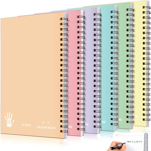 Lewtemi 6 Pack Small Left Handed Notebook 8"x5" Lefty Spiral Notebooks Wire Bound Mini Notebook 50 Sheets College Ruled Paper Journal(Multicolored) - color: Multicolored