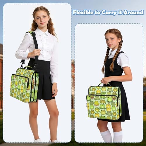 Chibi Frogs 2inch 3 Ring Zipper Binder Multi-Pocket Storage Holds 14 Inch Laptop for Students and Office Use - color: Chibi Frogs