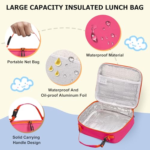 Bento Lunch Box for Kids with Thermo, Leakproof Bento Box with 8oz Insulated Food Jar, Insulated Bottle, Lunch Bag, BPA Free Dishwasher Safe 4 Compartment Container for School Girls Boys (Pink) - color: Pink