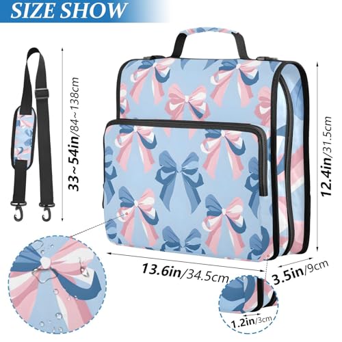 3 Ring Zipper Binder with Shoulder Strap Pink Bow Blue Pattern 1.5 inch Binders Keeper Large Capacity Multi Pockets for School Office Supplies - color: Multi475, size: Fit 500 Sheets