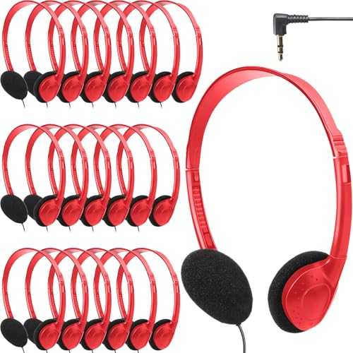 Flutesan 20 Pack Headphones Bulk Libraries Wired on Ear Headphones Over The Head Earphones for Boys Girls Adults(Red) - color: Red