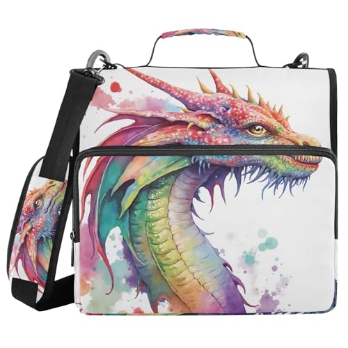 Watercolor Dragon 3 Ring Binder Bag 1.5 inch Binder Organizer with Zipper Shoulder Strap 500 Sheet Documents Storage for School Office - color: A004, size: 13.6 x 12.4 x 3.5 in